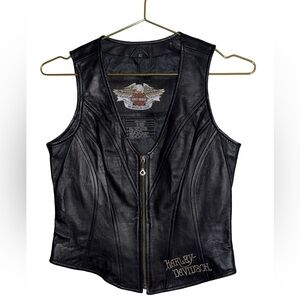 Harley-Davidson Women's Black Faux Leather Zip Vest Size XS P2P 15”